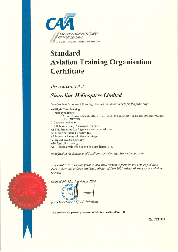 Standard Aviation Training Organisation Certificate